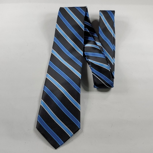 PIERRE CARDIN Blue & Black Striped Men's Tie - Picture 3 of 8